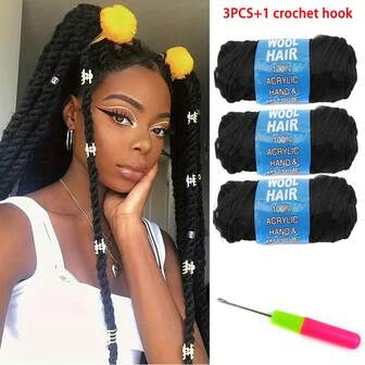 Brasilianskt ullhårsgarn för flätor 905,51 tum 100 % brasilianskt ullhår akrylgarn för afrikanska 3 st Box Braids Syntetiska virkade flätor Hårförlängningar Faux Locs Senegalesiska Twist Wraps Stickhår Yaki Textur 70 g / förpackning Svart brun Röd Blå DIY-frisyrer