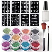 12-Colors Temporary Tattoo Glitter Tattoo Kit Multiple Tattoo Pattern Template Stencils Set For Party Event Dress Up Semi-Permanent Metallic Tattoos Body Art For The Pursuit Of Personal Beauty Tattoo Lovers Local Warehouse - 彩色 - 查看 7