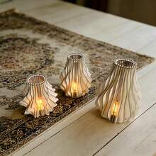 Wooden Wave Pattern Candle Holder, Festival Candle Holder, Holiday Candle Holder, New Candle Holder - Multicolor - View 12