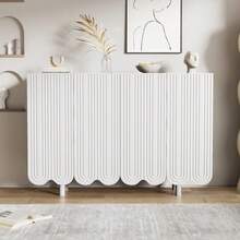 Sideboard, Teardrop-Shaped Sideboard With Molded Doors And Buffer Hinges - 白色 - 查看 3