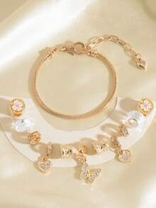 Classic Butterfly Charm Bracelet Summer Vacation Style Bracelet Pink Sakura DIY Bracelet Retro Heart Bracelet