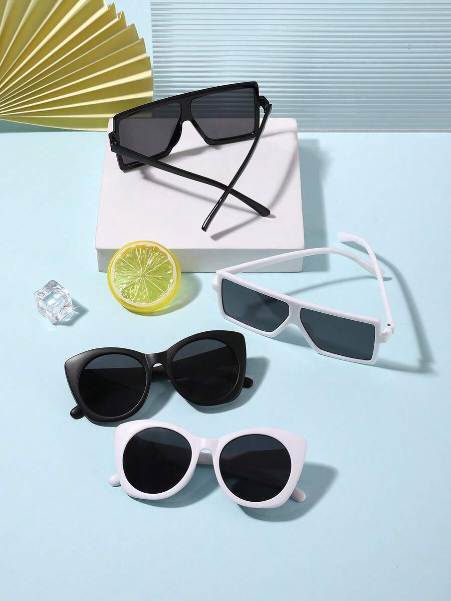 1SET 2PCS Boys' And Girls' 9-12Y Polycarbonate Square Frame Cat Eye Frame Round,Oval Feminine,Fashionable FBlack Ash; Grey Ash; White Ash Or Outdoor With Glasses Box - Multicolor - View 1