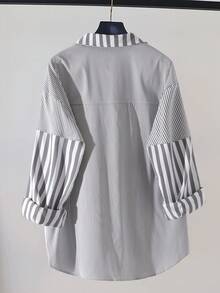 New Autumn Blue Long Sleeve Striped Shirt - Black 2 - View 2