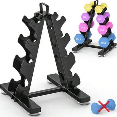TomCare - Soporte para mancuernas de 4 niveles soporte de pesas para mancuernas 5 a 15 libras estante de almacenamiento para gimnasio en casa para pesas de metal con marco en A soporte de pesas