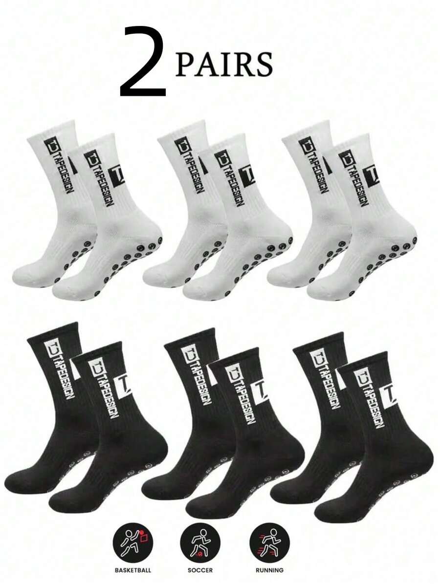 2 Pairs Men's Anti-Slip Soccer/Basketball Socks With Non-Slip Pads
