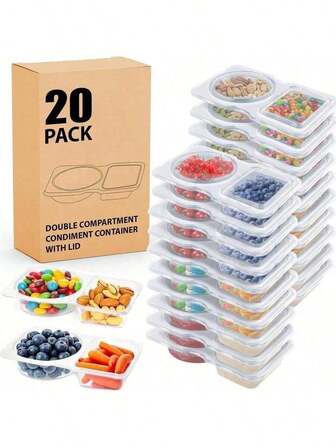 10pcs Reusable Double Layer Condiment Boxes, Snack Containers With 2 Lidded Seasoning Boxes, Sauce Containers, Suitable For Takeout Seasonings, School Supplies