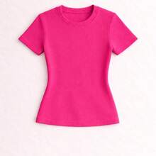 Baby Look Feminina Camiseta Básica Lisa T-shirt Confortável 100% Algodão Premium - Fúcsia - Visão 6