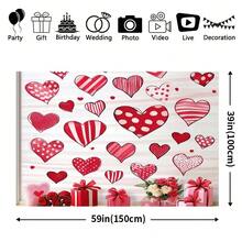 1 Tela de fondo de poliéster con tema romántico del Día de San Valentín, duradera, decoración festiva roja y blanca con globos con forma de corazón, rosas y osos de peluche, perfecta para escaparates de tiendas o ambiente de fiesta - Multicolor - Ver 2