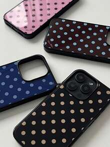 适用于 12/13/14/15/16/17 Pro Max/14/15/16 Plus/17 Air/17 Pro/11 的可爱简约黑色波点手机壳，时尚撞色设计，防震黑色边框，是送给朋友或女性的理想礼物 - 藍底藍波點 - 查看 4