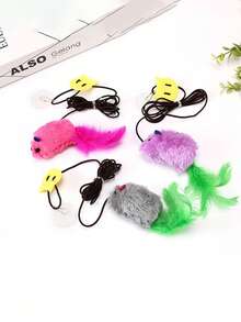 Nuevo juguete realista de ratón para gatos, ratón vocal colgante, juguete de diversión para gatos con plumas, juguete de peluche con gato, juguete colgante para puerta oscilante, juguete retráctil ajustable para gatos - Multicolor - Ver 3