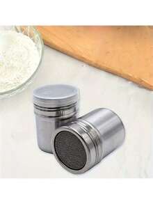 1个带防尘盖的不锈钢细网糖筛，适用于撒可可粉、肉桂粉、咖啡粉 - 易于清洁的金属调味容器，适用于家庭、餐厅、咖啡馆等。