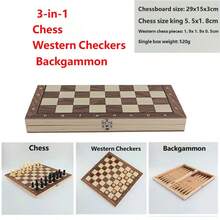 Large Chessboard Developing Strategic Thinking 3 In 1 Chess Chekers Backgammon Foldable Chess Board For Adults Wood Board Game Chess Chekers Backgammon Developing Strategic Thinking Chess Wooden Set No Toxic Wood Board Game Best Gifts In NewYear 11.8Inches 30CM - Multicolor - View 5