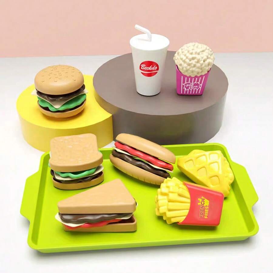 27pcs Realistic Food Toy Set, Including Hamburger, Sandwich, French Fries, Burrito, Etc., Suitable For Boys And Girls Cooking Toys - Multicolor - View 1