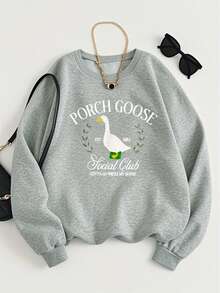 2026 New Design Sweatshirt   Women'S Funny Porch Goose Social Graphic Sweatshirt - Crewneck Pullover With Goose Design, Sweater For Everyday & Party Outfits - All-Season Casual Women'S Sweater   Loose-Fit Crew Neck Sweatshirt - 4-Season Daily Wear - 淺灰色 - 查看 1