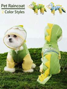 3D Dinosaur & Dog Raincoat, Fully Waterproof, Covers Whole Body Including Legs And Tail, Transparent Visor, Reflective Stripes And D-Ring Leash Hole, Suitable For Spring/Summer/Fall/Winter, Green/Blue Color, Fits Small To Medium Dogs (Chihuahua, Toy Poodle, Maltese) - Multicolor - View 3