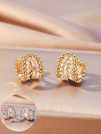 1 par moderiktiga zirkoniainlägg i nisch, exklusiva designsmycken, damörhängen med små kulor av zirkonia, örhängen, örhängesaccessoarer