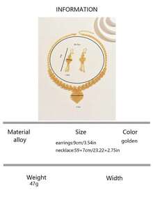 Set de 3 bucăți de colier și cercei cu ciucuri, placat cu aur, de epocă, cu design de flori goale, elegant pentru femei, potrivit pentru nunți și petreceri