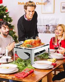 9QT Roll Top Chafing Plate Buffet Set, Rectangular Acero Inoxidable Catering Calentadores de Alimentos con Ventana de Vidrio para Boda, Fiestas, Banquete, Eventos, Tamaño completo, Plata - Plateado - Ver 5