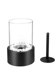 1个迷你便携式无烟生物乙醇壁炉，现代黑色金属桌面火盆，带钢化玻璃面板，室内/室外取暖器，户外露营取暖，家居聚会庭院装饰