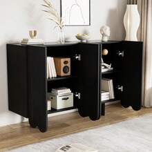 Sideboard, Teardrop-Shaped Sideboard With Molded Doors And Buffer Hinges - 黑色 - 查看 4