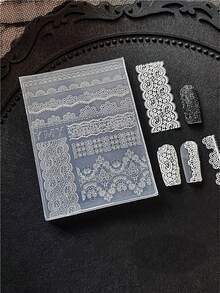 Khuôn làm móng nghệ thuật bằng silicon, kiểu Pháp, khuôn khắc 3D, khuôn móng silicon siêu mỏng họa tiết ren, khuôn đổ gel sơn móng tay họa tiết ren trắng, dễ tháo khuôn, khuôn khắc móng tái sử dụng, khuôn nhựa. Thích hợp cho các tiệm làm móng chuyên nghiệp và tự làm tại nhà. - Trong sáng - Xem 2