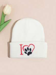 1顶儿童刺绣针织帽，保暖冬帽，适合幼儿女孩日常佩戴，也可作为礼物赠送 - 貓爪 - 查看 5