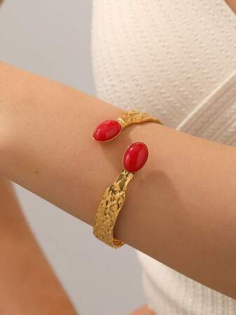 1 st. rött ormskinnstexturerat manschettarmband | Vintage lyxig stil | Öppen justerbar design för kvinnor (lämplig för aftonklänningar och elegant vardagskläder)