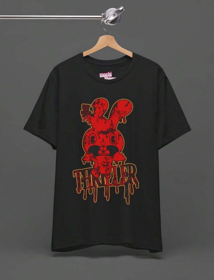 HTF Happy Tree Friends Tee - Cuddles Bunny Cartoon T-Shirt - Scene Emo Thriller Style Gore Animation - Black - View 1