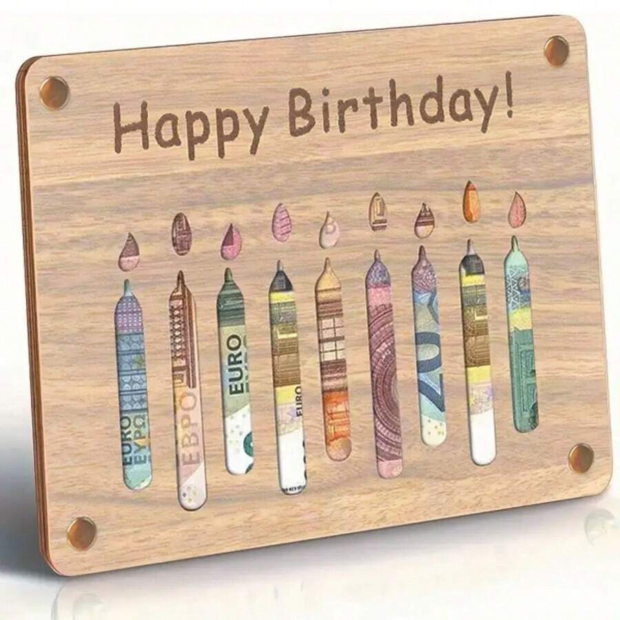 1pc Birthday Money Envelope - Wooden Cash Gift Box, Printed With "Happy Birthday" Text, Creative Decoration For Children's Party, Suitable For Birthday Gifts, Baby Shower, Festivals, Themed Gifts, Home Decor - Multicolor - View 1