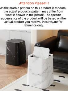 Marble Pattern Desk Trash Can, Brand New Minimalist Elegant Covered Garbage Bin, Suitable For Home, Bedroom, Living Room, Kitchen, Bathroom, Office, Dorm And Restroom - Easy To Clean And Maintain, Made Of Durable Plastic With Modern Aesthetic Design, Suitable For Bathroom Use. - Multicolor - View 9