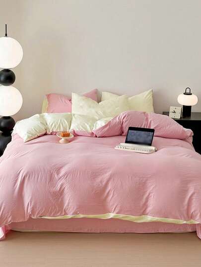 Nuevo juego de 3 piezas de edredón de poliéster de unicolor y estilo nórdico simple con diseño de patchwork