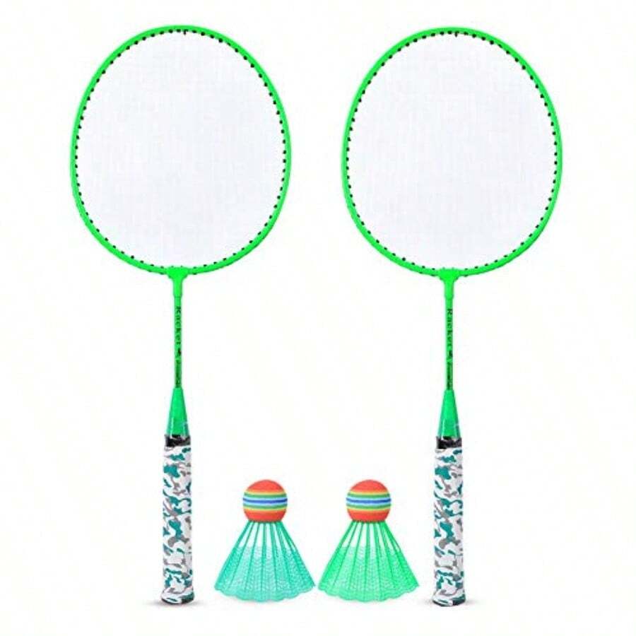 Bewinner1 Juego de Raquetas de bádminton portátil Juego de Deportes de Interior Exterior con 2 Bolas de Entrenamiento liviano para Principiantes Niños Niños Niñas - verde - Ver 1