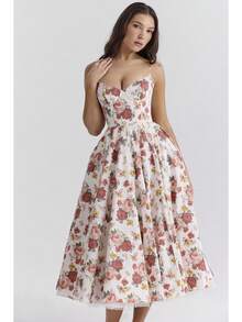 Vestidos Elegantes De Mujer,Women's Elegant Double-Layered Dress With A Full Skirt - 紅色的花朵 - 查看 5
