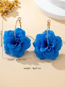 1 Pair Bohemian Style Fabric Flower Earrings, Fashionable For Women, Suitable For Daily Wear, Vacation And Gift - Rose Blue - View 3