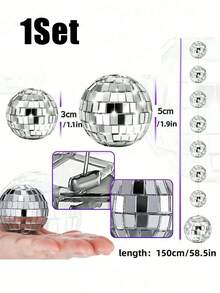 半套迪斯科球镜面吊灯，适用于节日主题派对、生日装饰、迪斯科音乐主题派对、婚礼、音乐节、家居装饰、房间装饰、墙面装饰、礼品、毕业礼物 - 彩色 - 查看 12