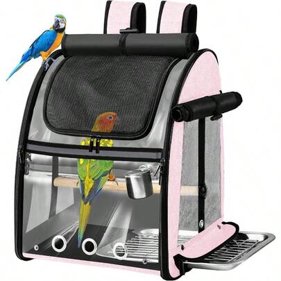 Bird Carrier Bag With Indestructible Stainl Steel Mesh Bird Travel Cage With Stand Easy To Clean Backpack For Parrot Portable Bird Travel Bag Pink