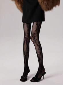 Sexy Lace High Elasticity Tight Pantyhose, Sexy Jacquard Mesh Stockings, Fishnet Thigh High Socks, Women's Leggings - Black - View 1