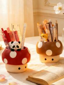 1个可爱蘑菇造型动物笔筒 - 桌面收纳架，适合存放钢笔、铅笔和化妆刷。优雅的桌面装饰，适合学校、办公室和家庭使用。送给孩子、青少年和家人的可爱文具收纳礼物。 - 彩色 - 查看 3