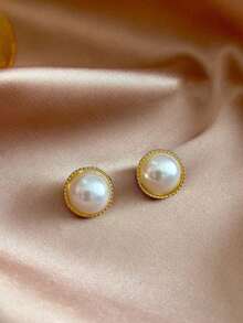 Andkiss 12pcs/Set Elegant Geometric Round Faux Pearl Flower Stud Earrings - Gold-white - View 3