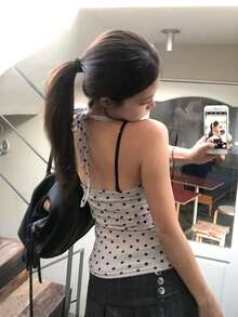 夏季时尚波点印花V领露背休闲上衣 - 淺灰色 - 查看 2