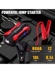 12V Portable Car Battery Jump Starter, Power Bank - Charges Phones, Recharges Car Batteries, With Emergency LED Light And Compass - Multicolor - View 5