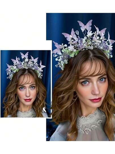 1 pieza Diadema con cinta de perlas falsas con diseño floral y mariposa, adecuada para salidas de primavera, bodas con estilo Mori, fotografía en la playa, decoración de vacaciones, actuaciones en el escenario, viajes a la playa, otoño/invierno, Día de la Madre, Navidad, Año Nuevo, San Valentín, Carnaval, regalo de vacaciones, coronas, tiaras, coronas de disfraz, tocados, diademas, novia, accesorios para el cabello para mujeres