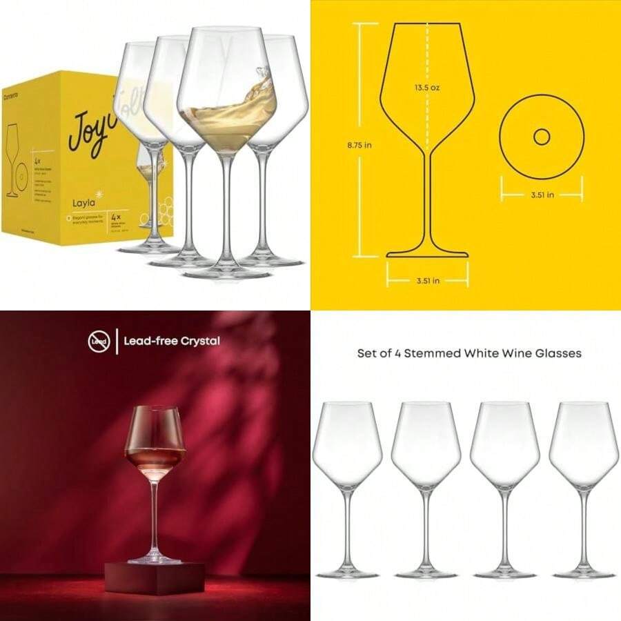 JoyJolt Layla - Juego de 4 copas de vino blanco, 13 onzas transparentes, fabricadas en Europa(Copas de vino blanco) - Multicolor - Ver 1