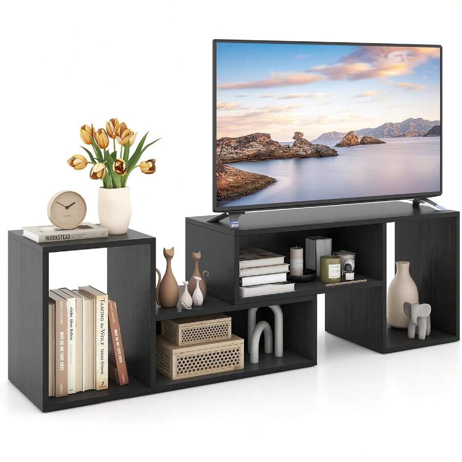 2 Pieces TV Stand, Modern Entertainment Center For TVs Up To 55 Inches, Free Combination Bookcase For Storage & Display, TV Console Table For Living Room, Bedroom, Black - màu đen - Xem 1
