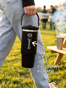 1pc Personalized Water Bottle Custom With Your Name Christmas Tree Decoration Pattern 40oz Double Wall Vacuum 304 Stainless Steel Water Bottle With Straw And Handle, Keep Warm For 12 Hours Or Cold For 24 Hours, ,Christmas Best Gift For Sister, Husband, Wife, Perfect For Outdoor Sports And Camping Christmas Family Party Gifts,Office Decor - Multicolor - View 2