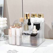 1 pieza Organizador de brochas de maquillaje con compartimentos, caja de almacenamiento de acrílico para cosméticos, organizador de escritorio, bolsa de maquillaje, esencial de viaje - transparente - Ver 6