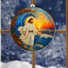 1/3 pièces Ornement décoratif coloré en acrylique de Jésus marchant sur l'eau, ornement à suspendre pour voiture, décoration religieuse chrétienne, cadeau inspirant pour hommes et femmes, porte-clés, accessoire de sac à dos, 2D - Fil multicolore-doré - Voir 10