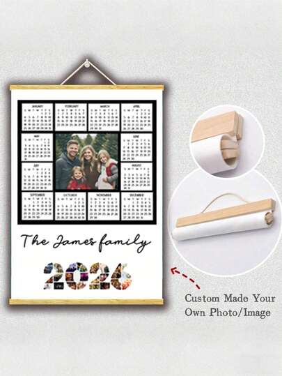 Anpassat hängande canvastavla, skriv ut dina favoritfoton, kalender 2026, familj, bröllop, canvasposter med husdjursfoto, väggdekor med hängande rull i massivt trä, lämplig för vardagsrum, sovrum, spelrumsdekoration, alla hjärtans dag-dekor, mögelresistent, modern, söt, färgglad, anpassningsbar, personlig, unik, idealisk present till vänner, son, dotter, studenter