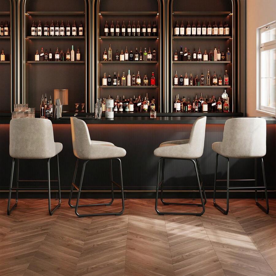 Techigher PU Leather Bar Stools Set, Industrial Pub Barstools With Back And Footrest, Modern Bar Height Stool Chairs For Dining Room Kitchen Island - Grey 4pcs - View 1