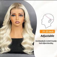 Upgraded Gold-Plated Blonde Wig, Beach Wavy Curls, 220% Density, Middle Part, 13x4 Nude UHD Transparent Lace Front Wig, Confidence-Boosting Human Hair Wig, Platinum Blonde Wig With Dark Roots, Natural Wavy Curls, Christmas Edition, 100% Human Hair Wig, Pre-Cut, Plug And Play, No Glue Needed, 18 Inch Ombre Golden Blonde Wig, Women, Pre-Plucked, Free Shipping - S4/613 - View 5